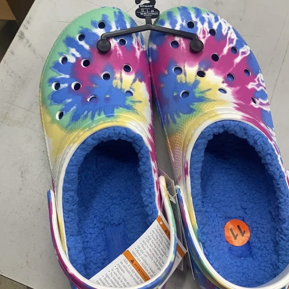 🐊Crocs Classic Lined Tie Dye Clogs Powder Blue/Multi. Size 7 - Picture 5 of 7
